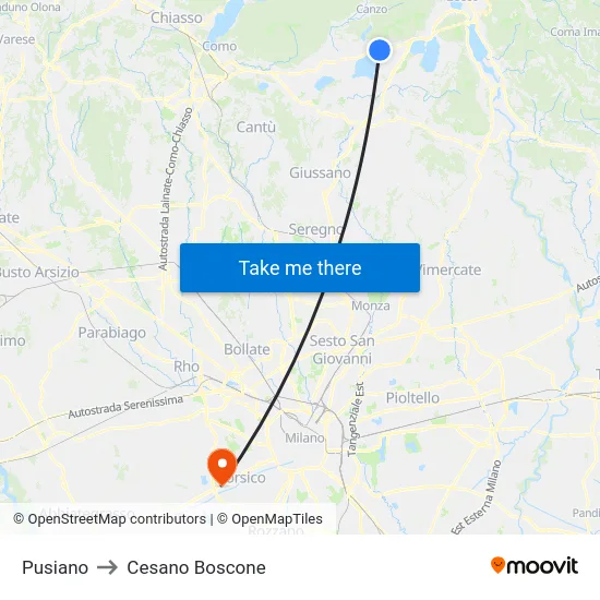 Pusiano to Cesano Boscone map