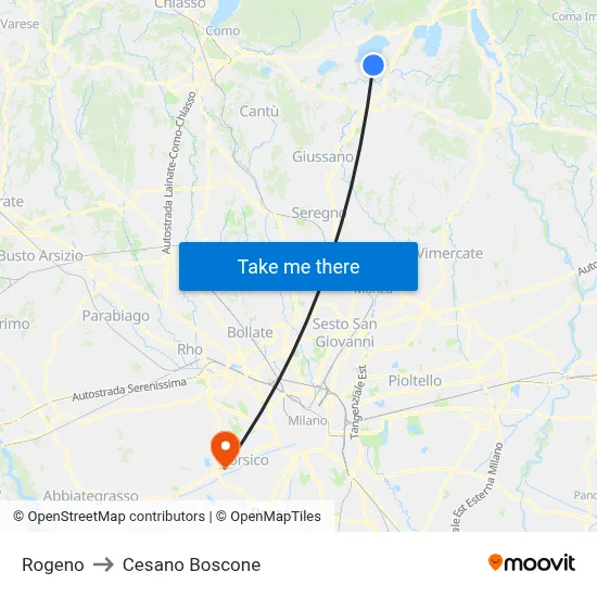 Rogeno to Cesano Boscone map