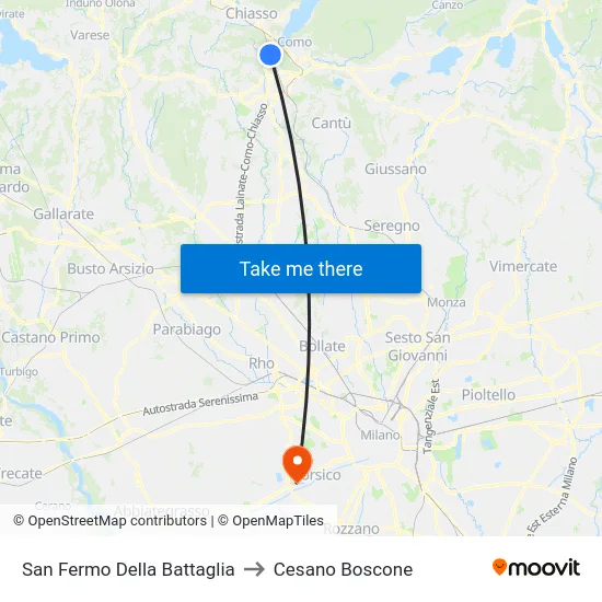 San Fermo Della Battaglia to Cesano Boscone map