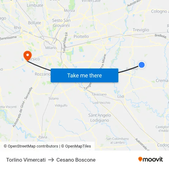 Torlino Vimercati to Cesano Boscone map