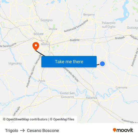 Trigolo to Cesano Boscone map