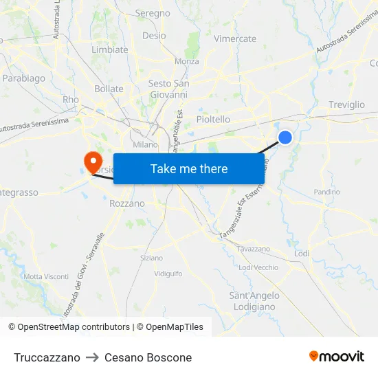 Truccazzano to Cesano Boscone map