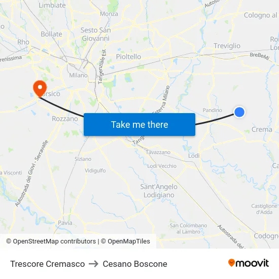 Trescore Cremasco to Cesano Boscone map