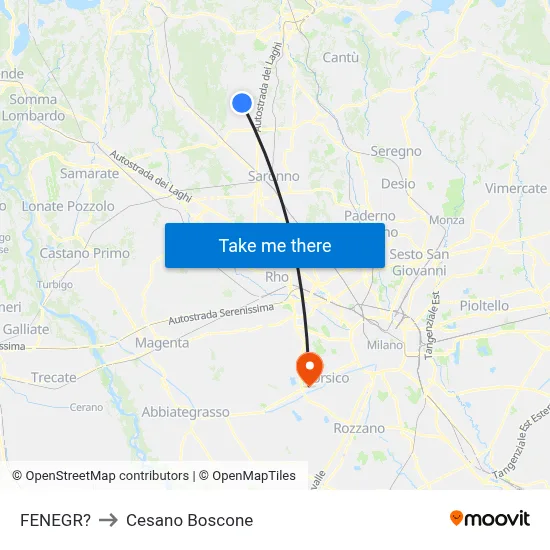 Fenegro to Cesano Boscone map