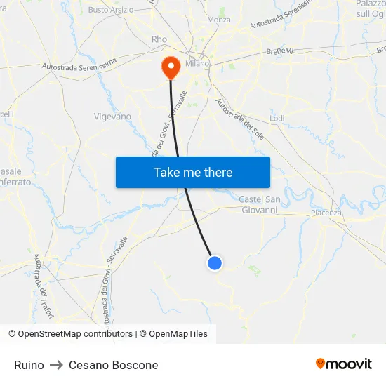 Ruino to Cesano Boscone map