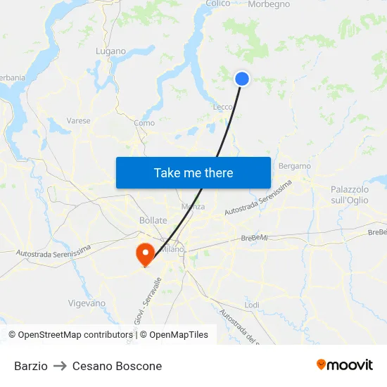 Barzio to Cesano Boscone map