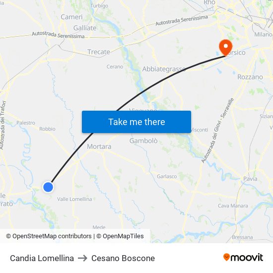 Candia Lomellina to Cesano Boscone map