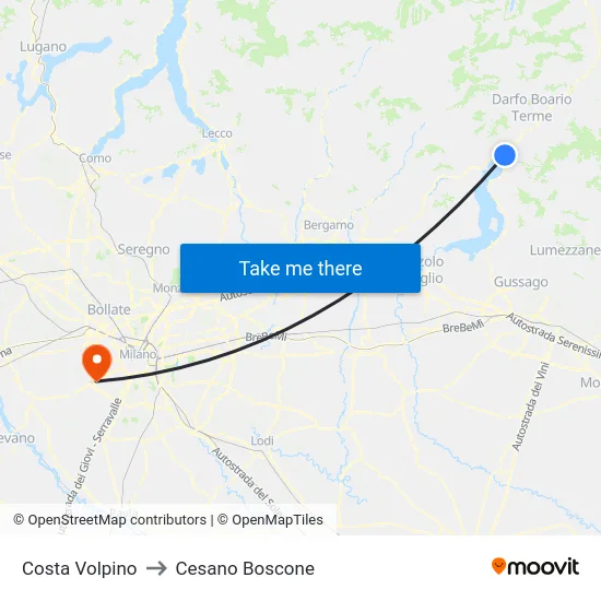 Costa Volpino to Cesano Boscone map