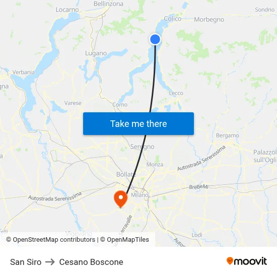 San Siro to Cesano Boscone map