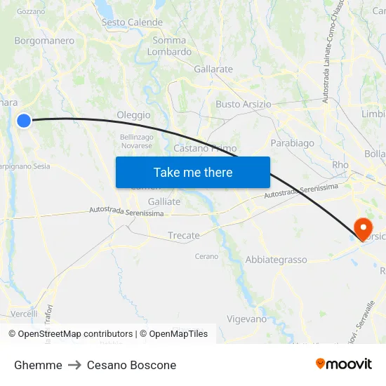 Ghemme to Cesano Boscone map