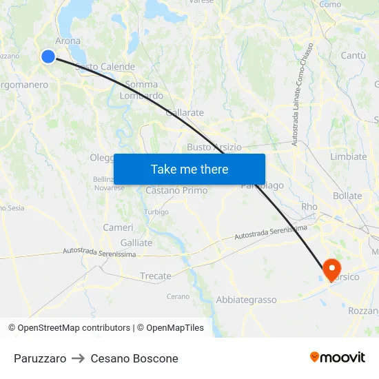 Paruzzaro to Cesano Boscone map
