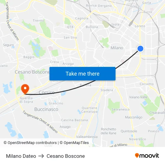 Milano Dateo to Cesano Boscone map