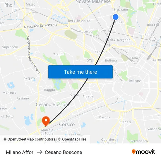 Milano Affori to Cesano Boscone map