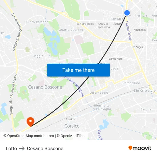 Lotto to Cesano Boscone map