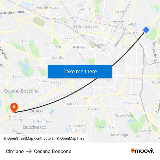 Cimiano to Cesano Boscone map