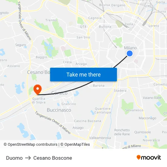 Duomo to Cesano Boscone map