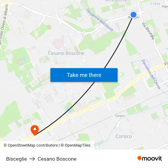 Bisceglie to Cesano Boscone map
