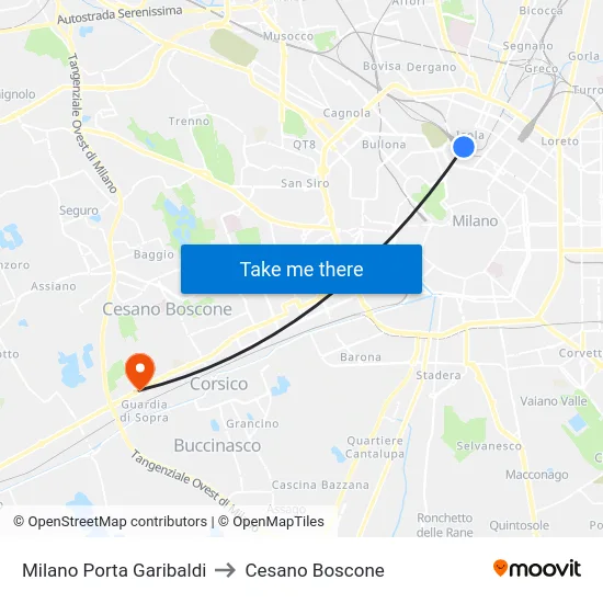 Milano Porta Garibaldi to Cesano Boscone map