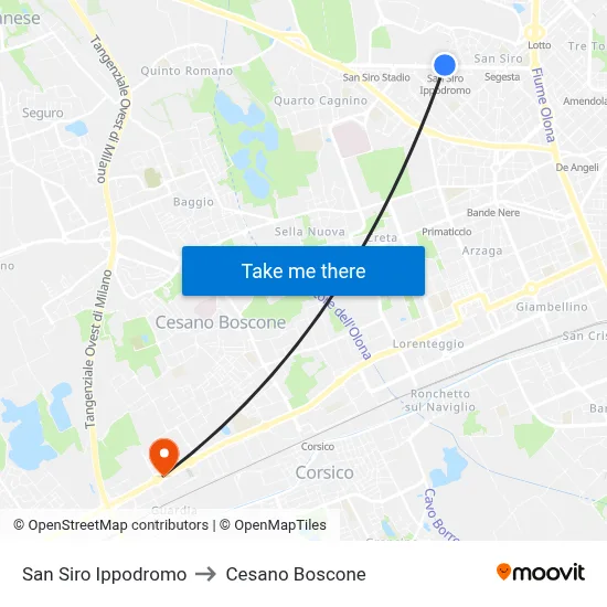 San Siro Ippodromo to Cesano Boscone map