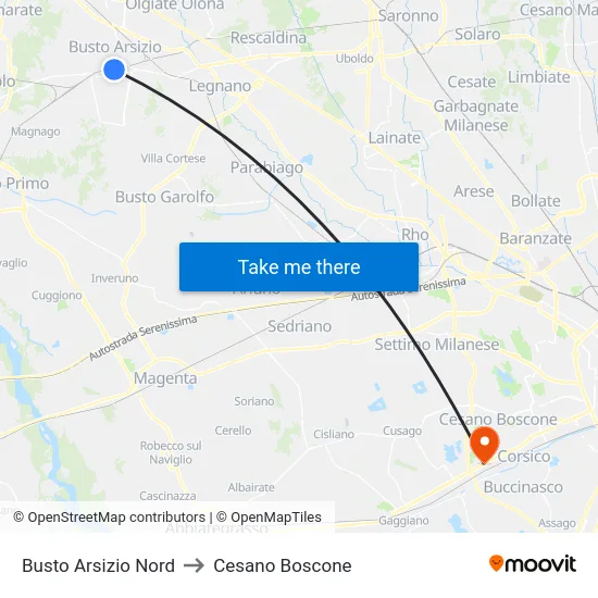Busto Arsizio Nord to Cesano Boscone map