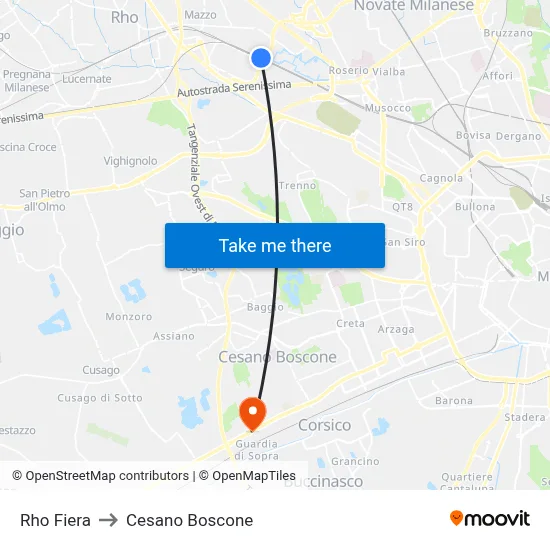 Rho Fiera to Cesano Boscone map