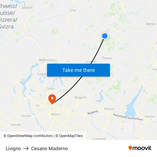 Livigno to Cesano Maderno map