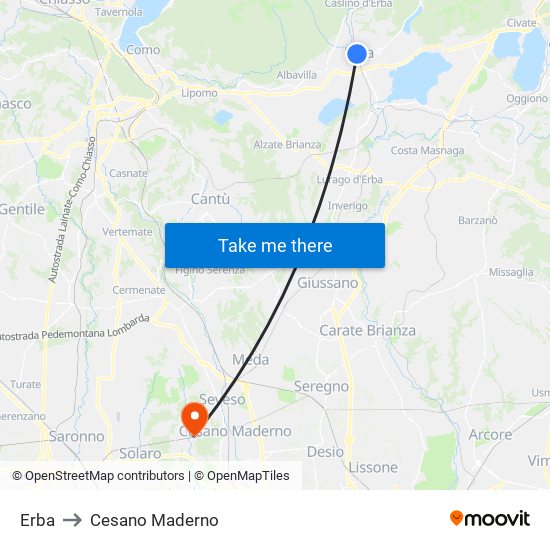 Erba to Cesano Maderno map