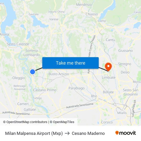 Milan Malpensa Airport (Mxp) to Cesano Maderno map