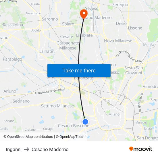 Inganni to Cesano Maderno map