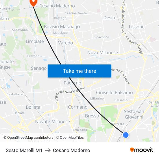 Sesto Marelli M1 to Cesano Maderno map