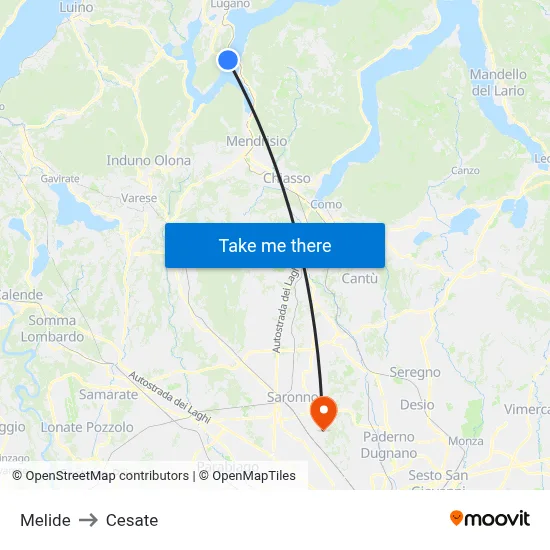 Melide to Cesate map