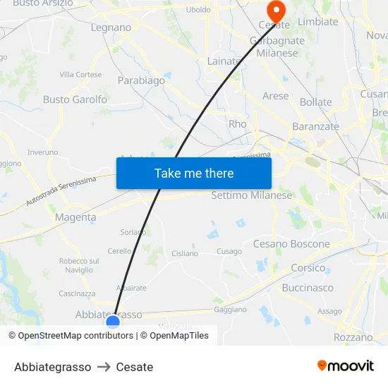 Abbiategrasso to Cesate map