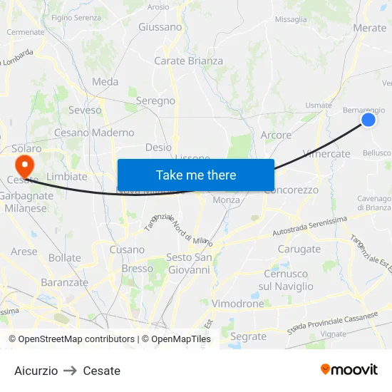 Aicurzio to Cesate map