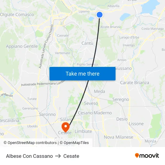 Albese con Cassano to Cesate map