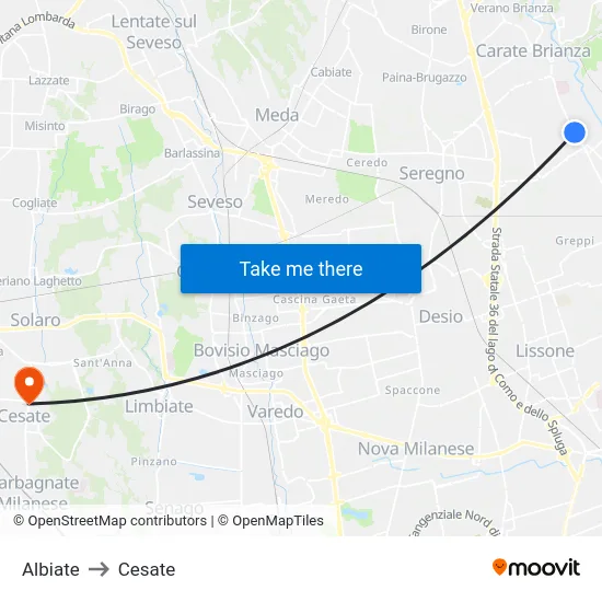 Albiate to Cesate map