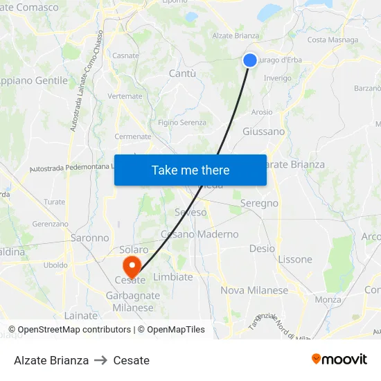 Alzate Brianza to Cesate map