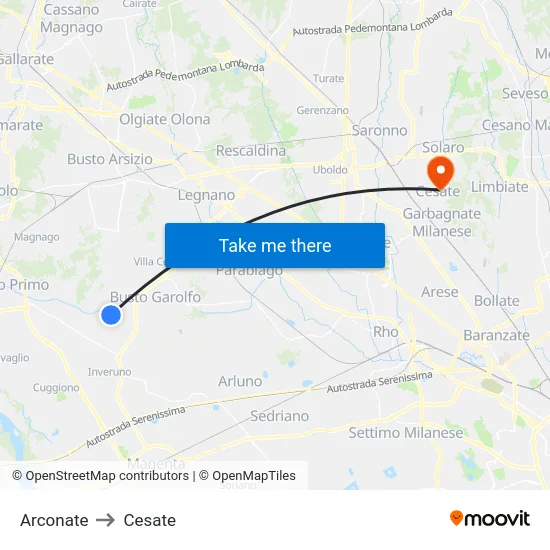 Arconate to Cesate map
