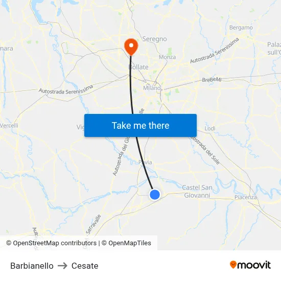 Barbianello to Cesate map