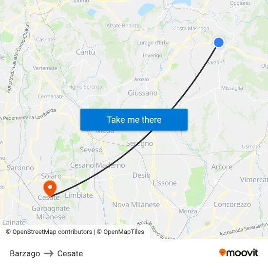 Barzago to Cesate map