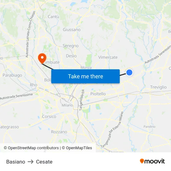 Basiano to Cesate map