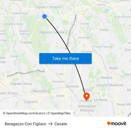 Beregazzo Con Figliaro to Cesate map