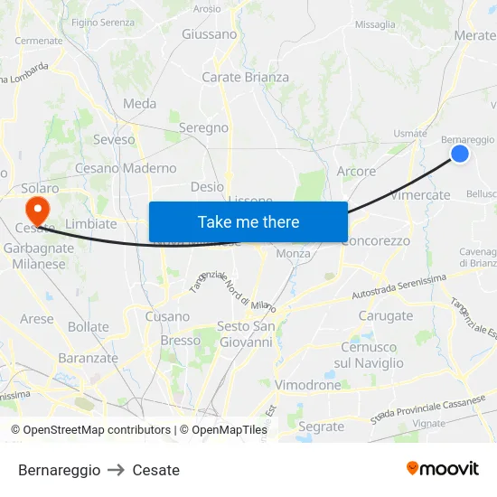 Bernareggio to Cesate map