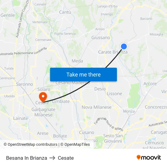 Besana in Brianza to Cesate map