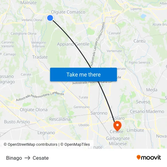Binago to Cesate map
