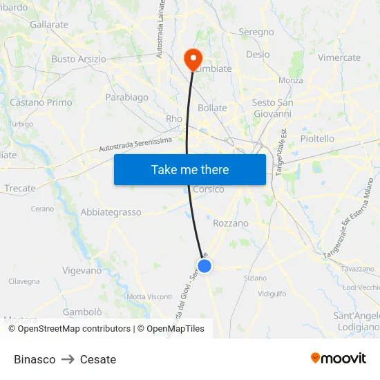 Binasco to Cesate map