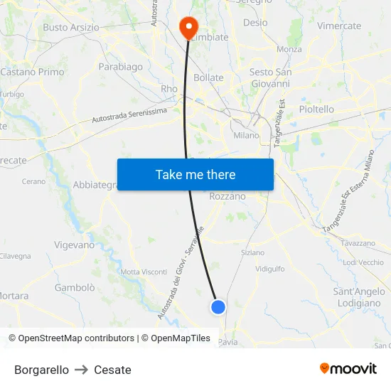 Borgarello to Cesate map