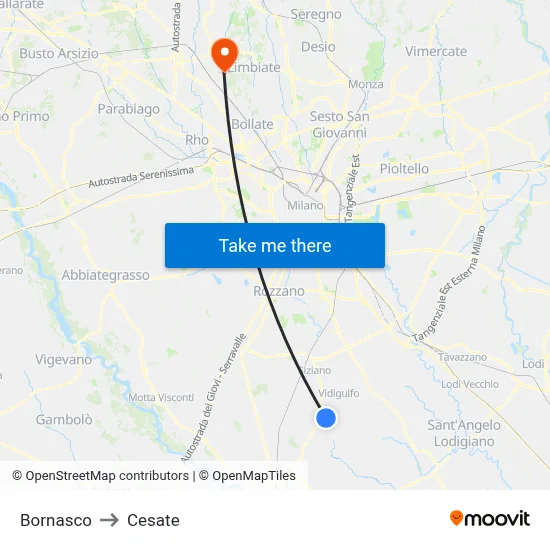 Bornasco to Cesate map