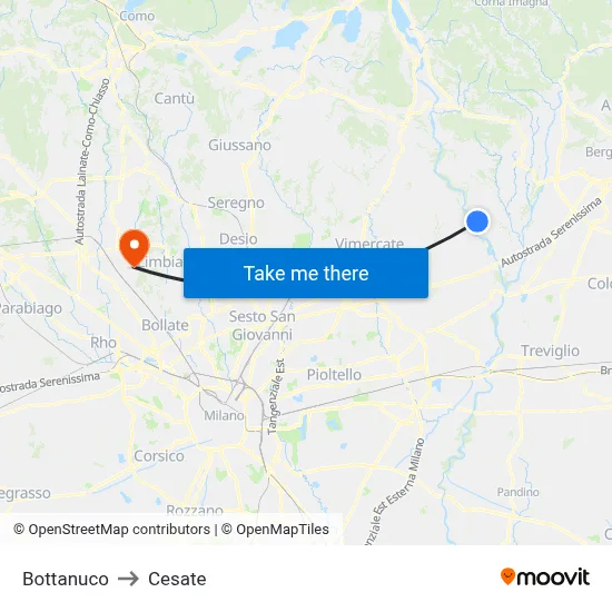 Bottanuco to Cesate map