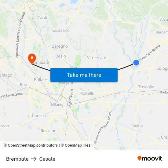 Brembate to Cesate map
