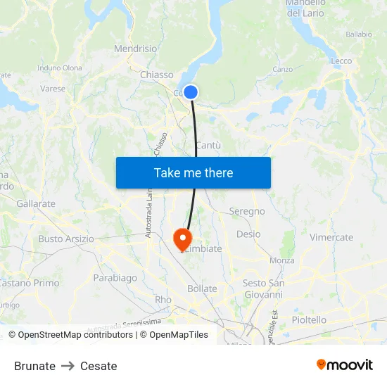 Brunate to Cesate map